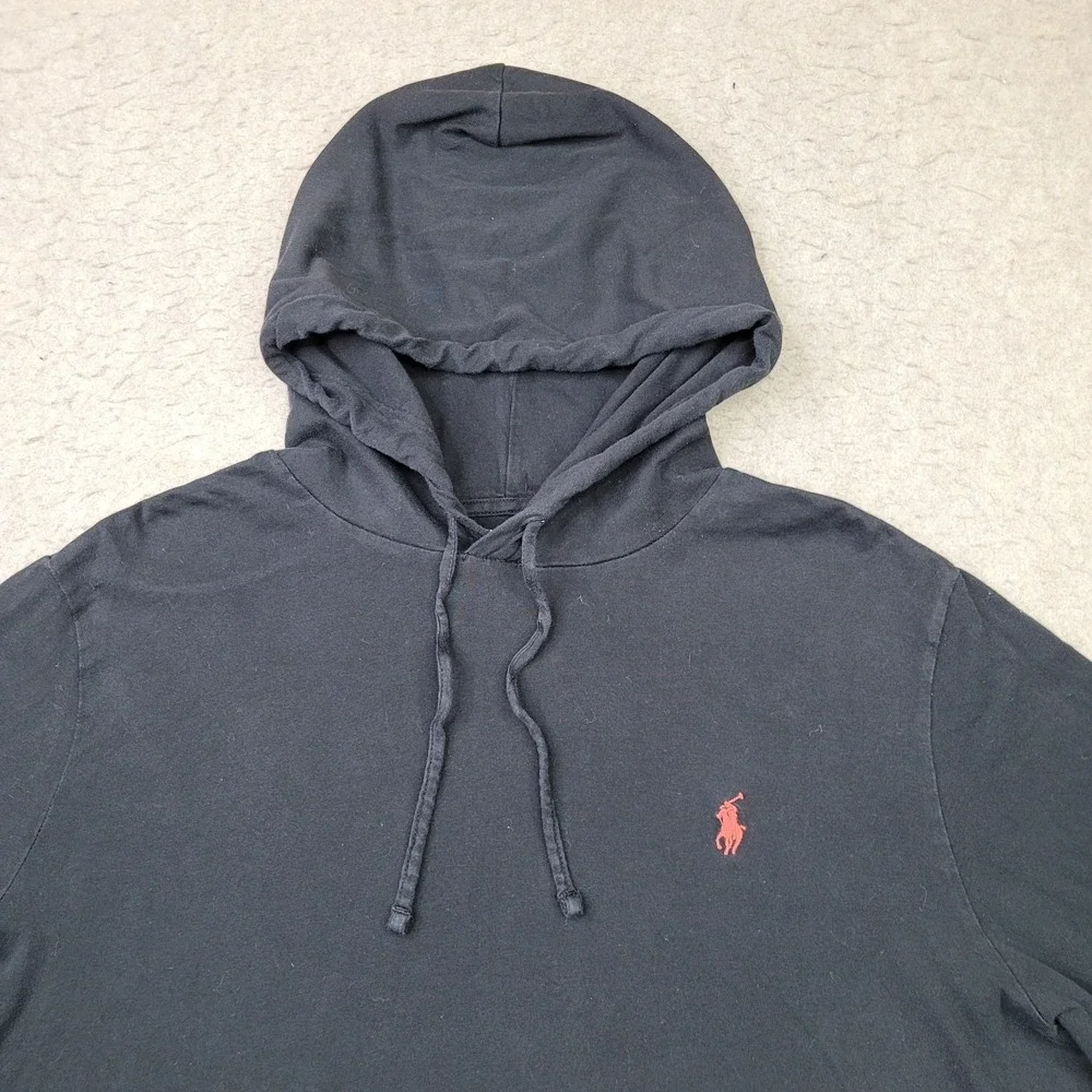 Polo Ralph Lauren Hoodie Shirt Mens Large Black Pullover Drawstring Lightweight‎